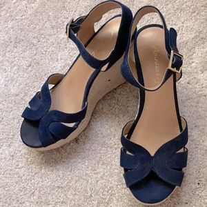 Suede navy blue wedges worn once!